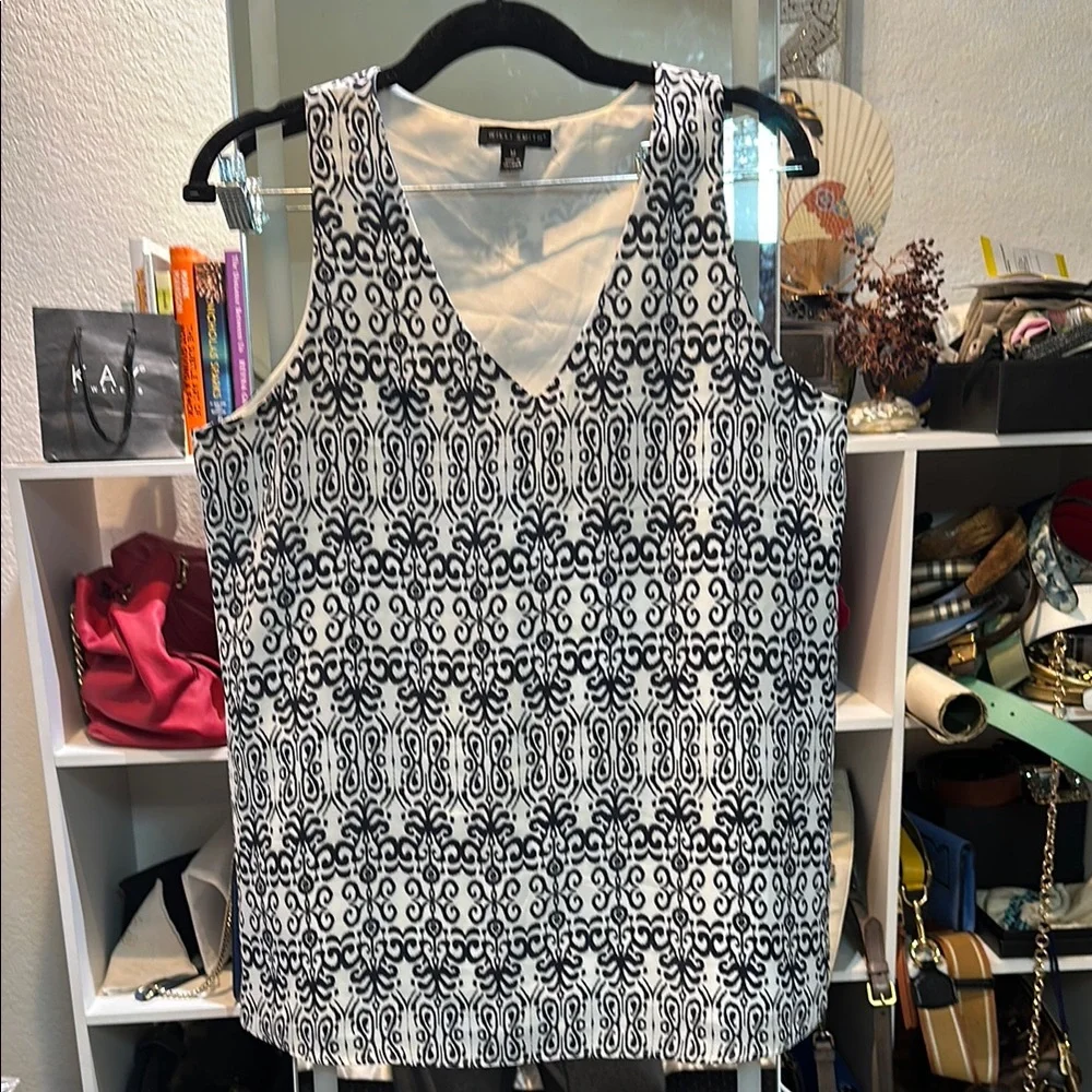 Navy blue and White Patterned Women's Top - Picture 1 of 6